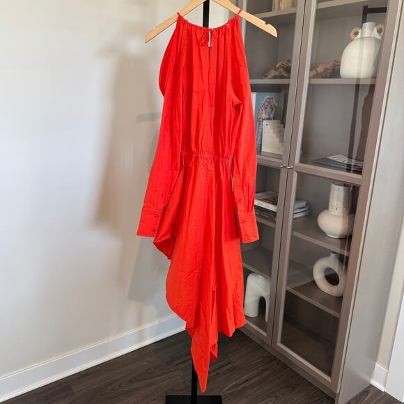 JW Anderson Asymmetric Cutout Midi Dress NEW Slit Detail V-Neckline Red Orange 2 - Picture 3 of 7